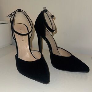 Black Velvet Ankle Strap Pump Heels